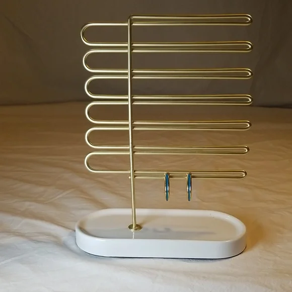 Vintage Teal & Gold Half Hoop Earrings - Picture 9 of 9